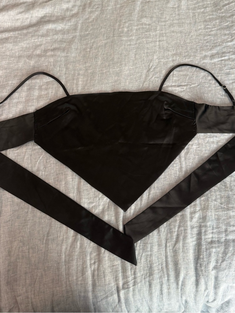 Nasty Gal Black Satin Triangle Crop Top with Wrap Ties